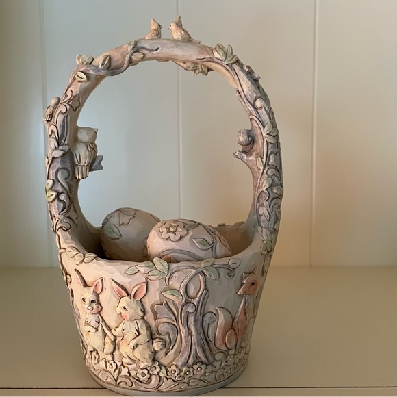 Jim Shore “Follow Your Path” White Woodland Easter Basket with Eggs - Picture 3 of 16